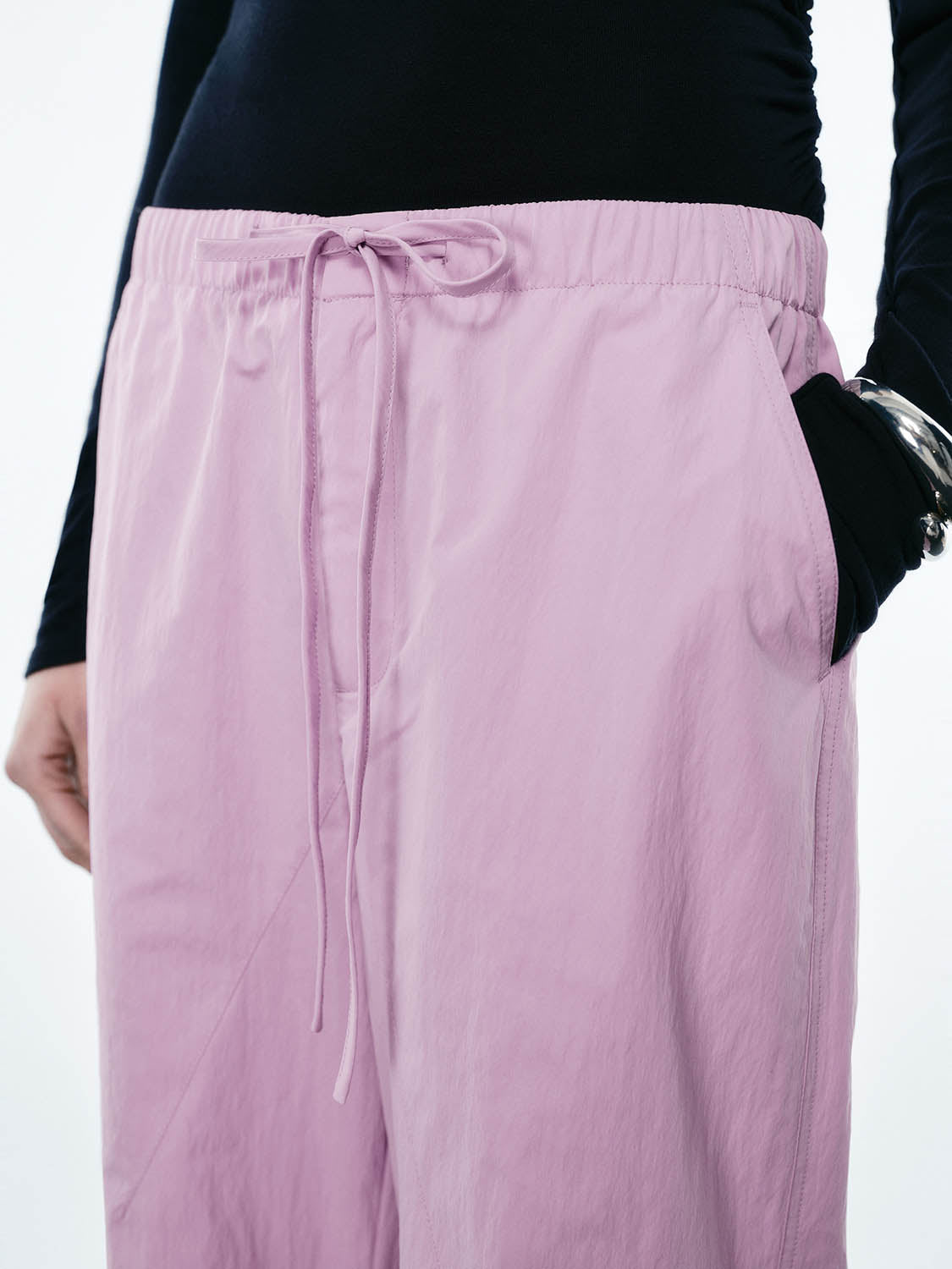 Ruched Wide-Leg Pants