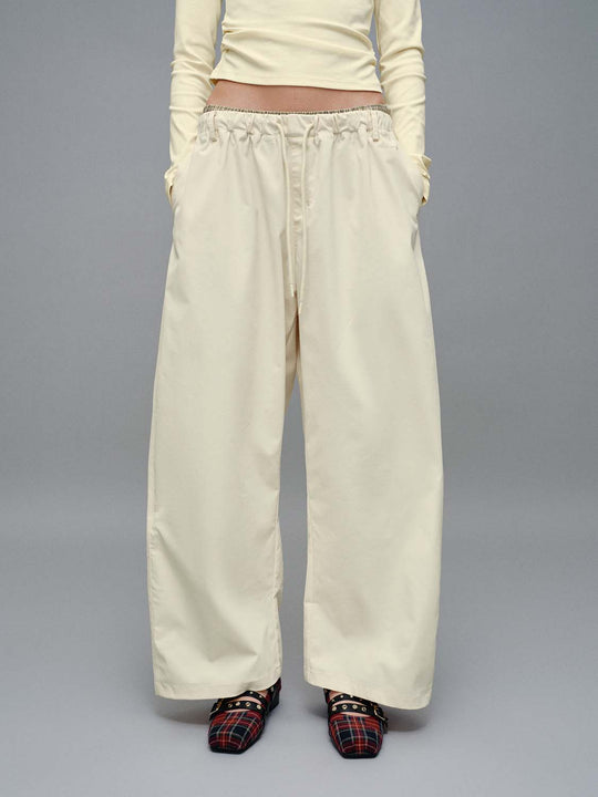 Contrast Hem Drawstring Pull On Barrel Leg Pants