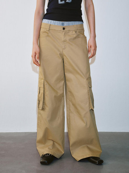 Cotton Cargo Pockets Wide-Leg Utility Pants