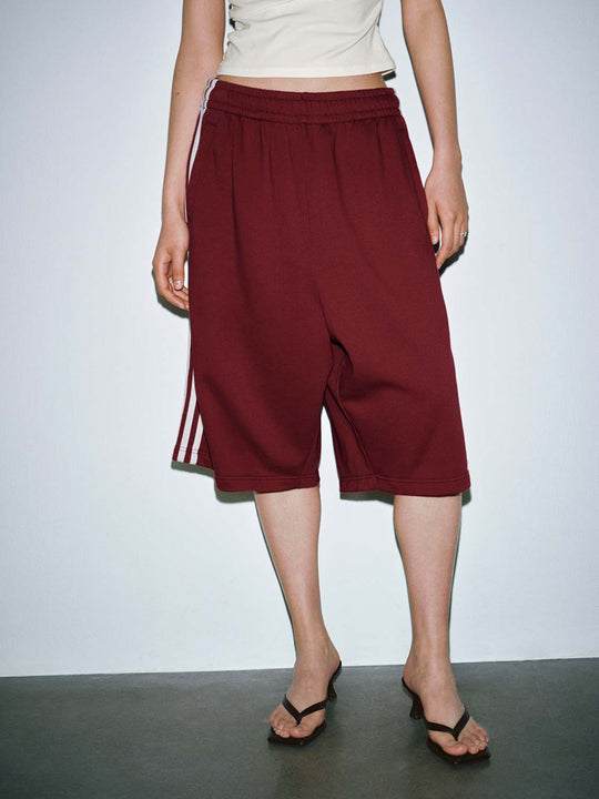 Contrast Stripe Detail Drawstring Pull On Cropped Wide Leg Pants