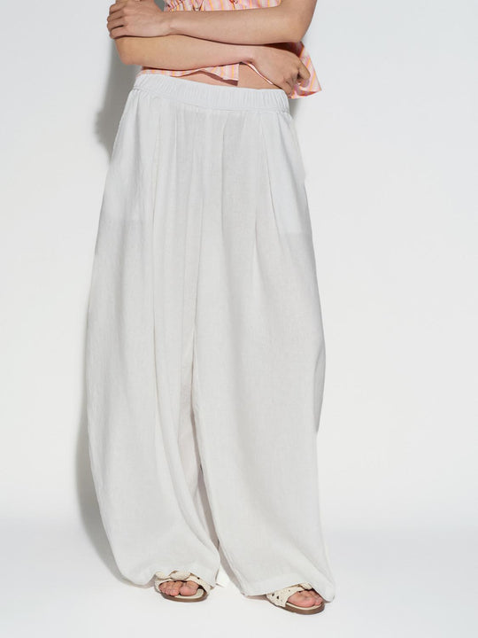 Linen Lyocell Wide Leg Elastic Waist Pants
