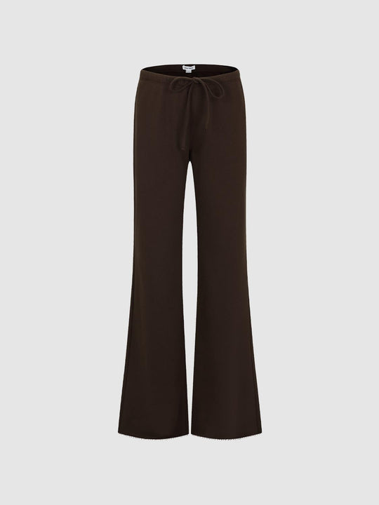 Tie Waist Raw Hem Flare Cotton Blend Pants