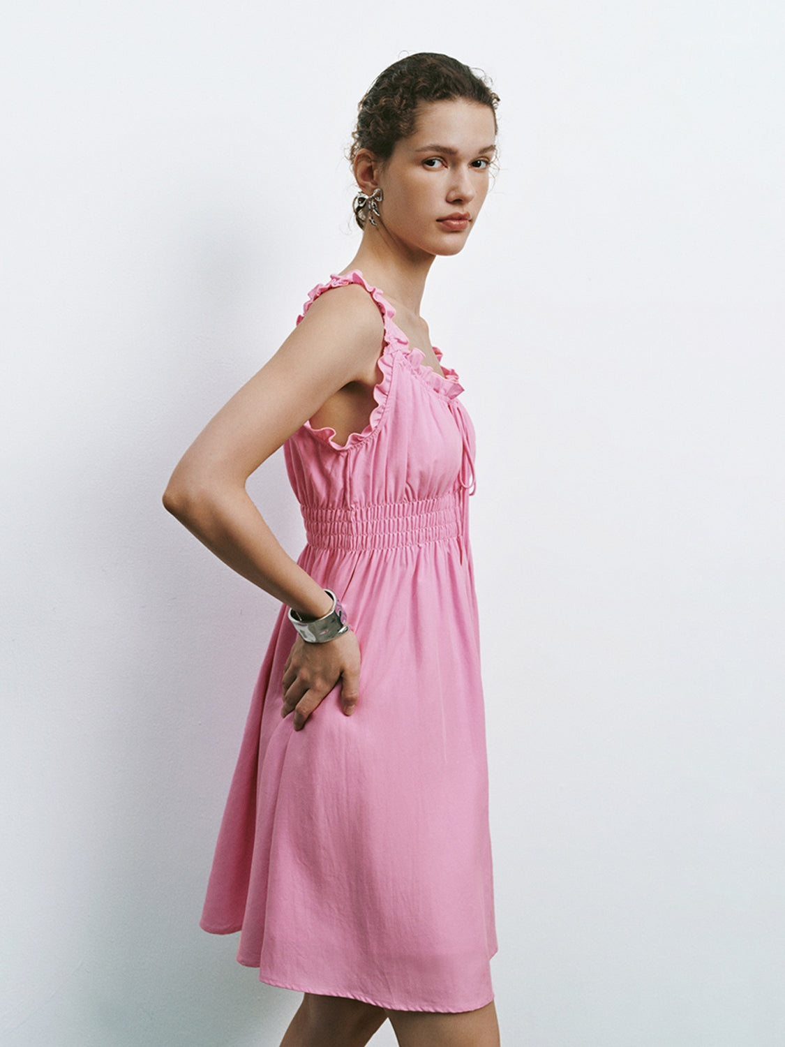 Shirred Ruffle Mini Dresses