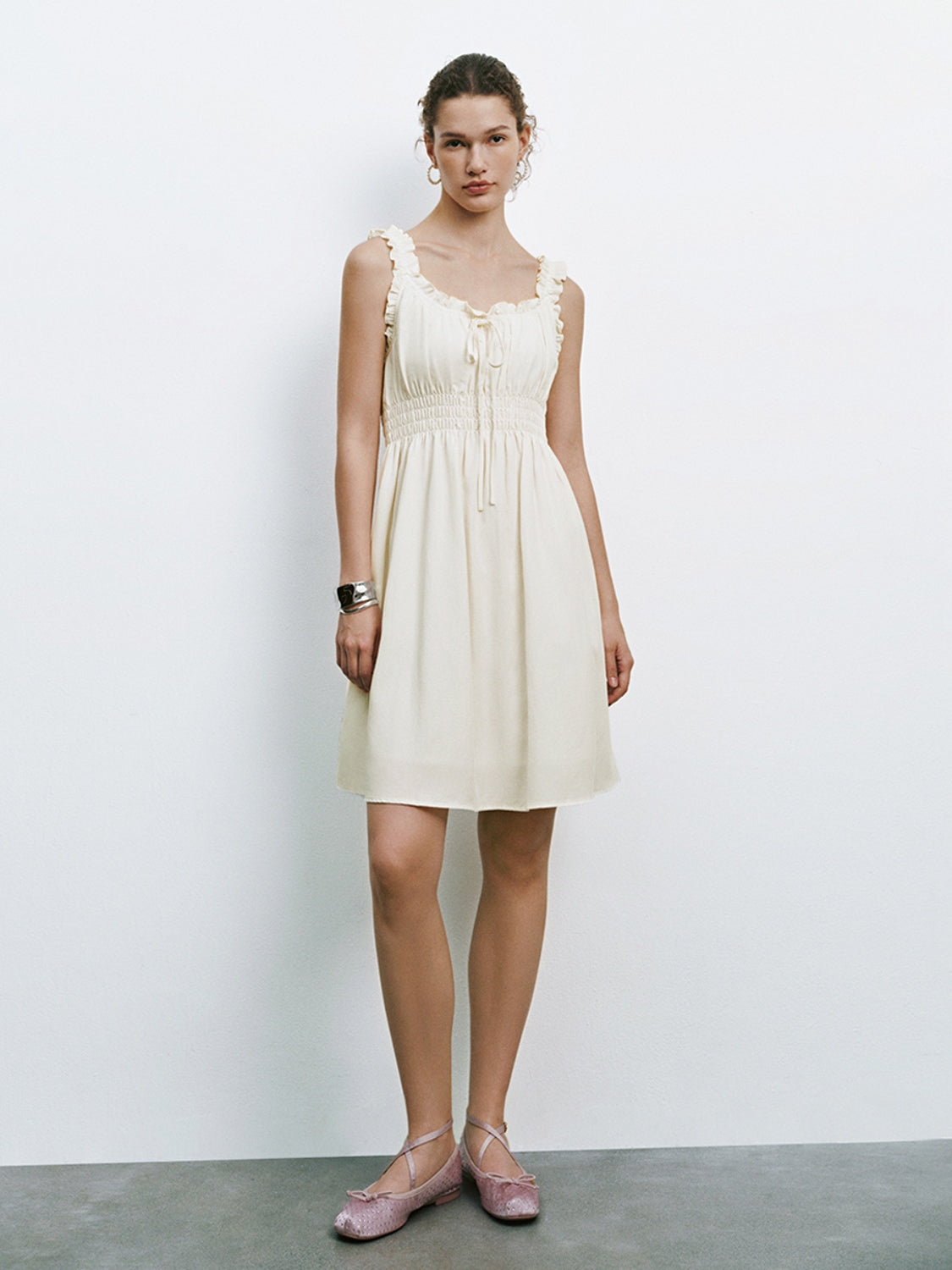 Shirred Ruffle Mini Dresses