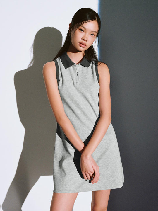 Contrast Polo Neck Sleeveless A-Line Midi Dresses