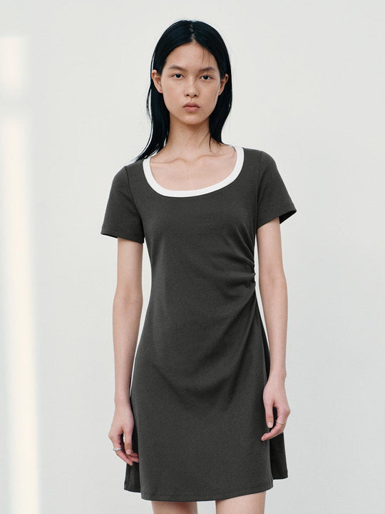 Cotton Blend Aline Scoop Neck Short Sleeve Dresses