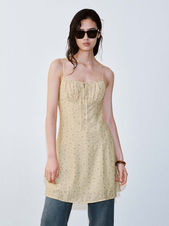 Strappy Floral Printed Tie Detail A-Line Midi Dresses