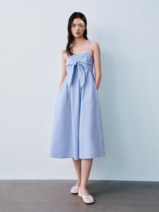 Strappy Check Front-Tie A-Line Midi Dresses