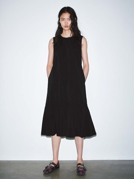 Crew Neck Sleeveless Ruffle Hem A-Line Midi Dresses