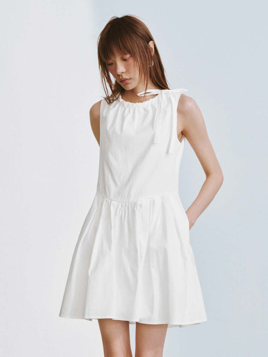 Shirring Detail Sleeveless A-Line Midi Dresses