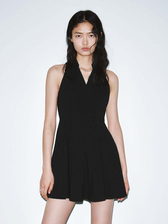 V-Neck Sleeveless Pleated A-Line Midi Dresses