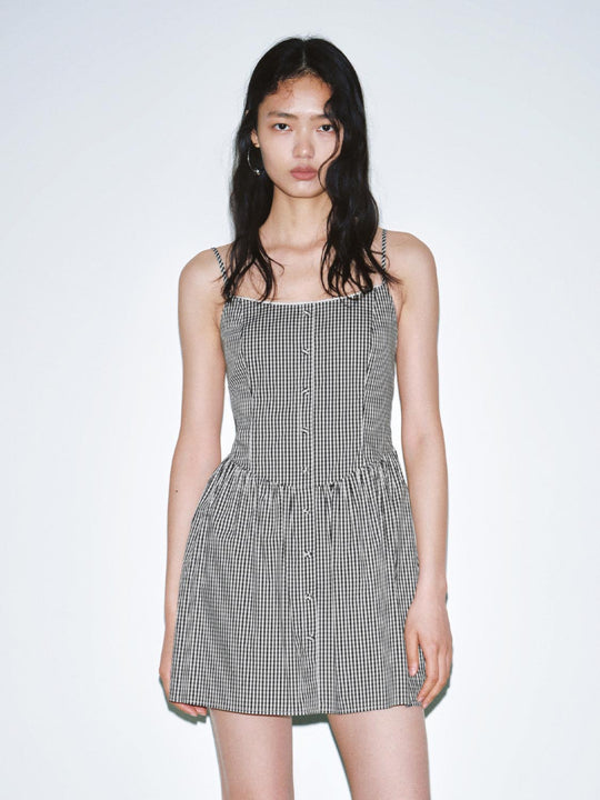 Contrast Striped Strappy Button Detail A-Line Mini Dresses