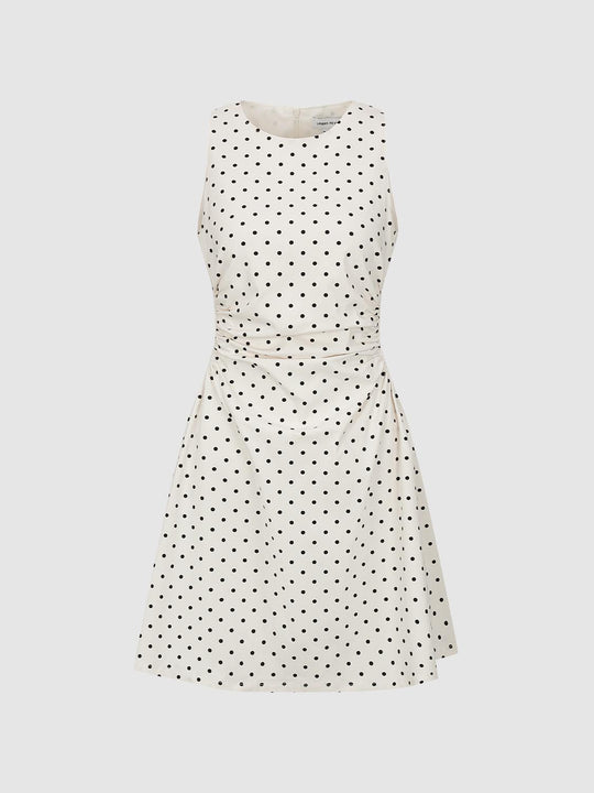 Polka Dot Crew Neck Sleeveless Nipped-Waist A-Line Midi Dresses