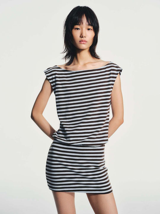 Cotton Elastane Striped Soft Knit Midi Dress