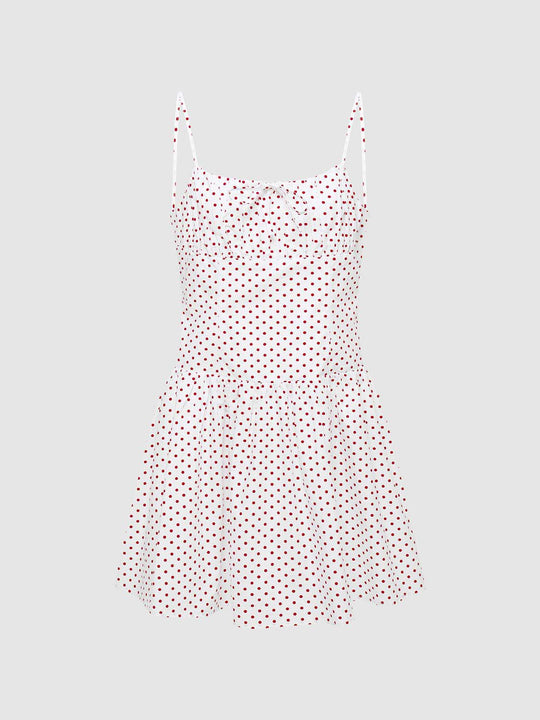 Polka Dot Spaghetti Strap Ruffle Hem Dress