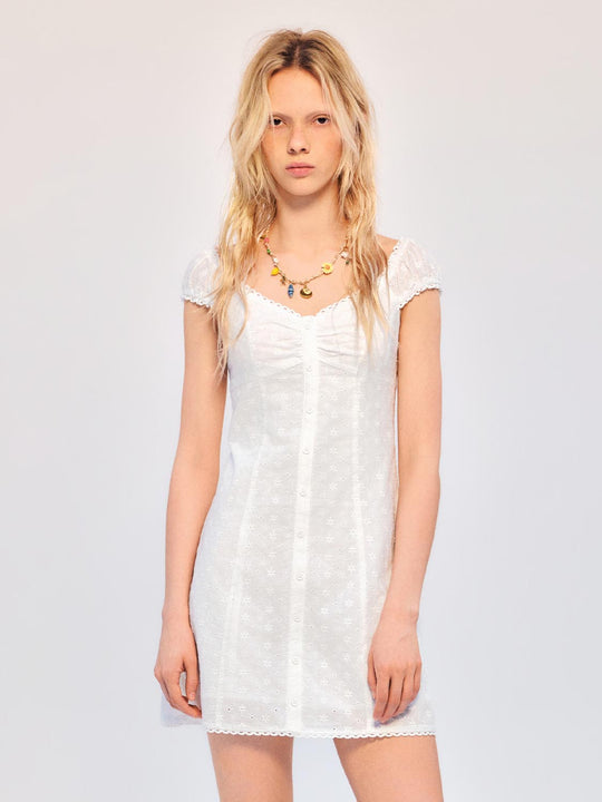 Cotton Eyelet Embroidered Button Front Dress