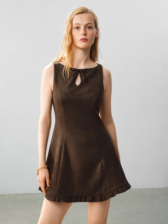Ruffle Hem Bow Detail Sleeveless A-Line Mini Dress