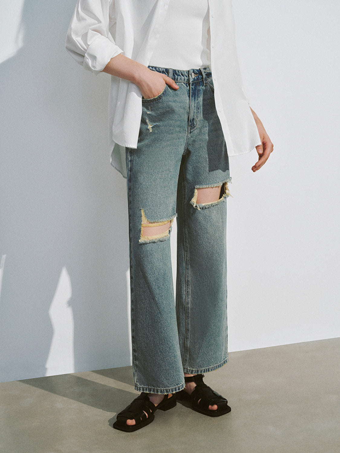 Ripped Wide-Leg Jeans