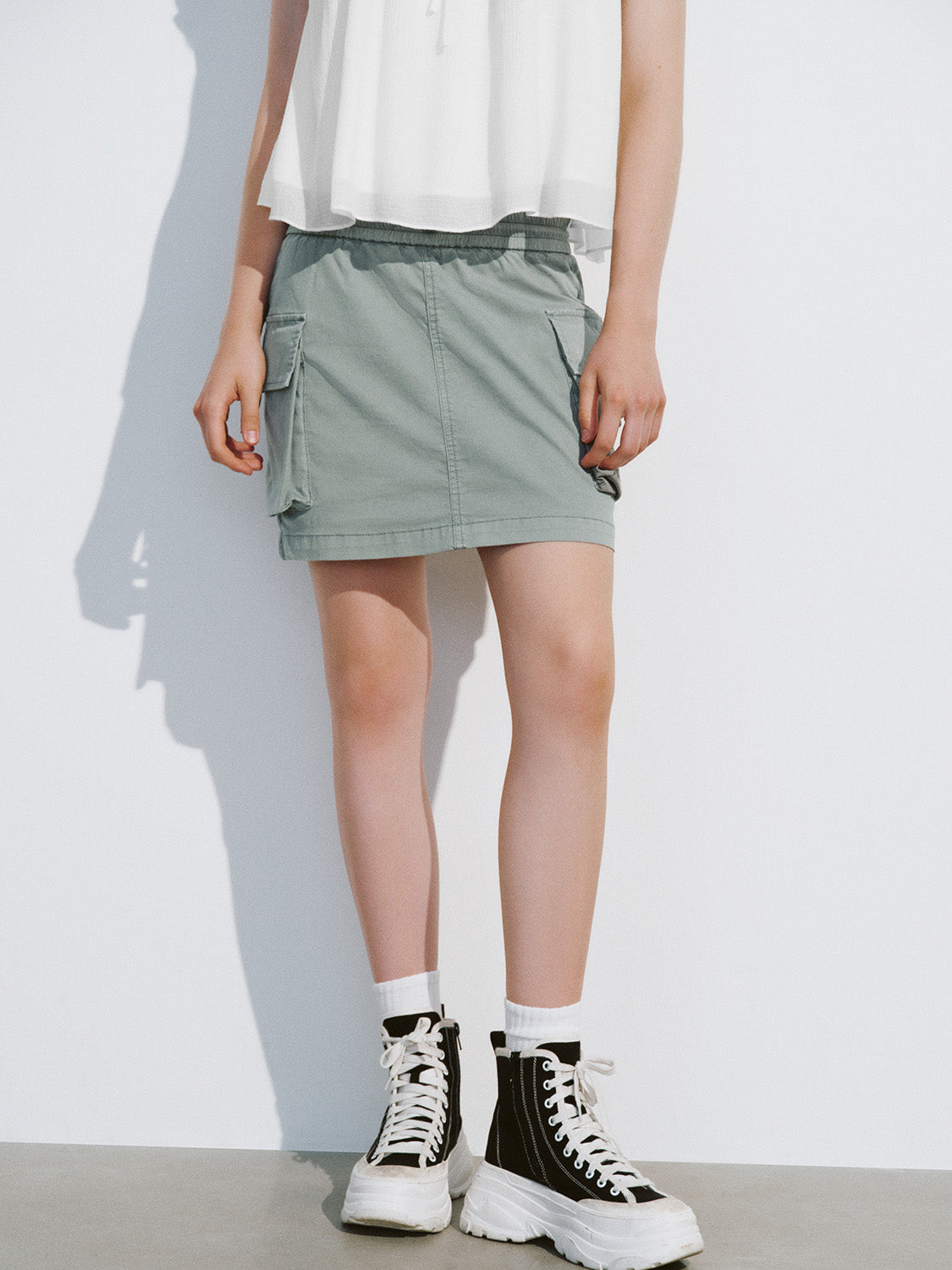 Drawstring Waist Mini Straight Skirt