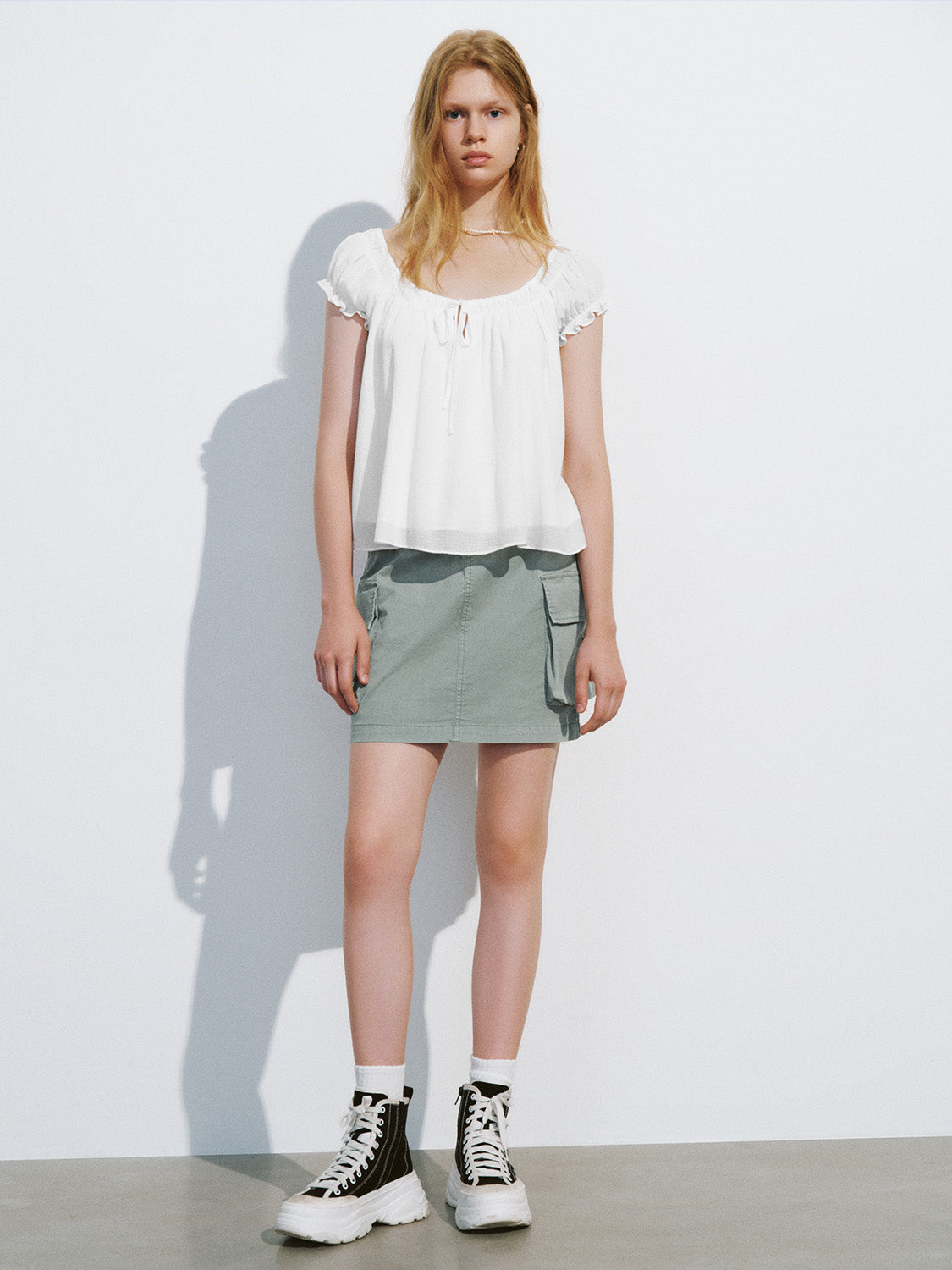 Drawstring Waist Mini Straight Skirt