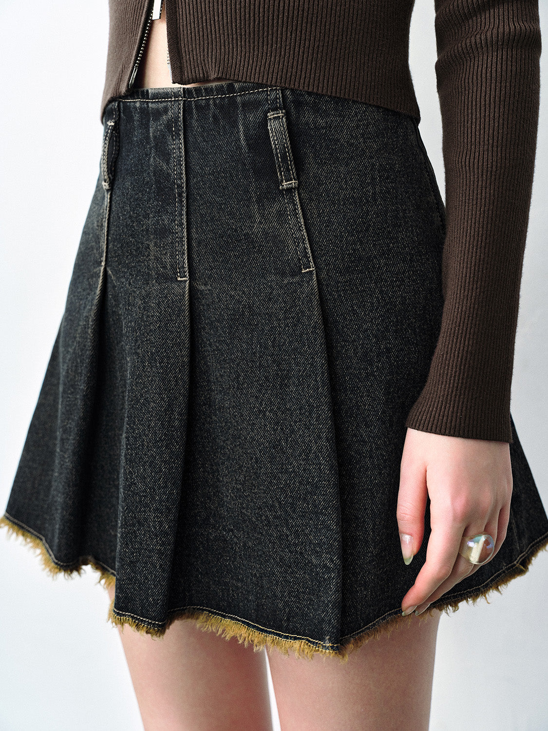 Raw Hem Mini Denim Skirt