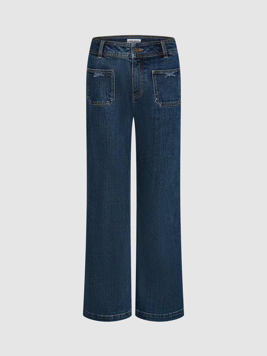 Straight Denim Patch Pocket Jeans