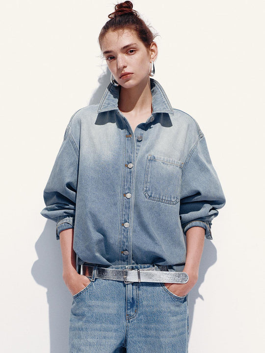 Button-Up Loose Denim Shirts