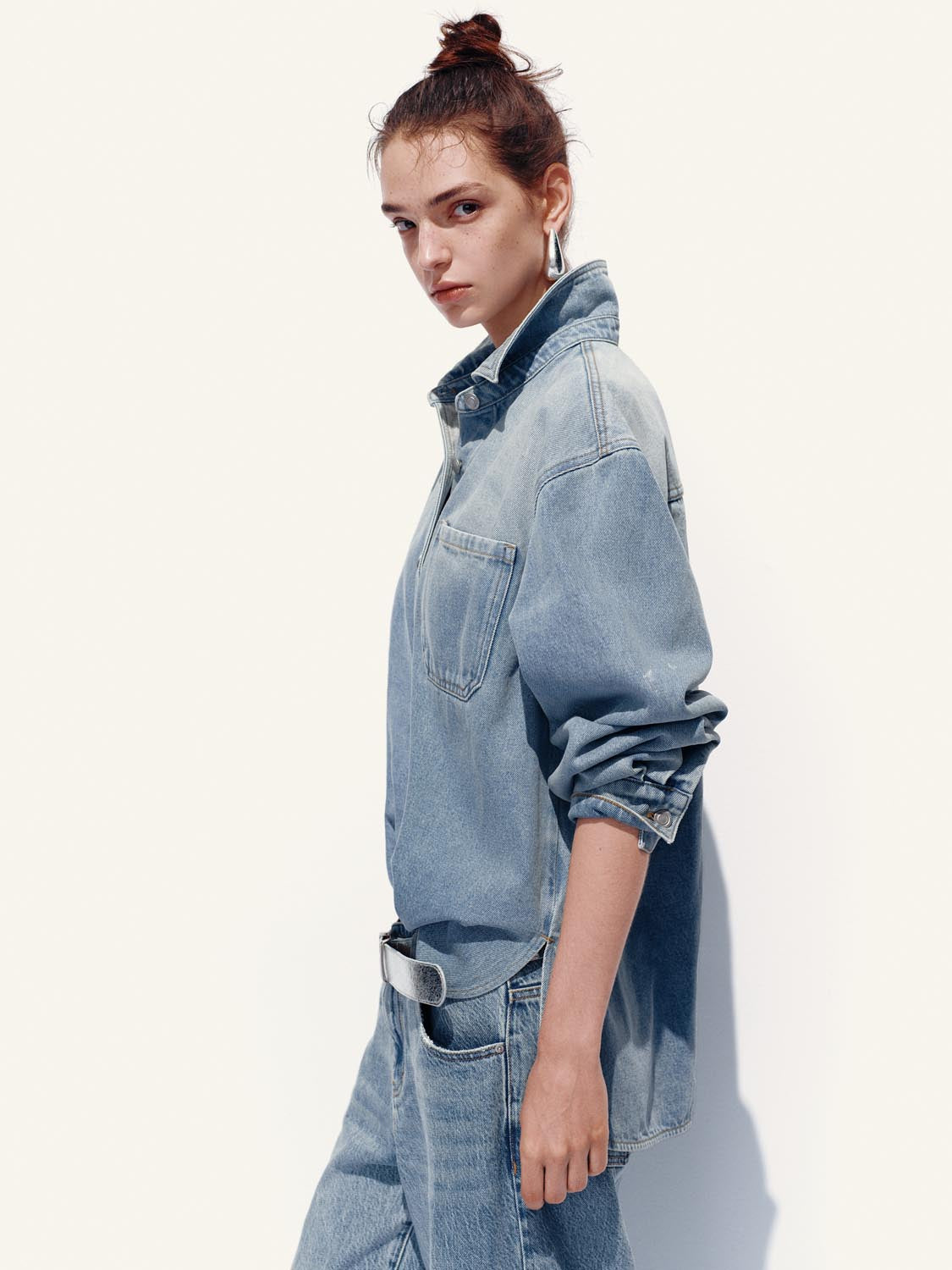 Button-Up Loose Denim Shirts