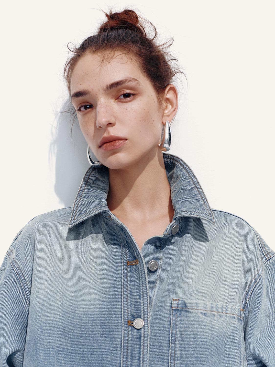 Button-Up Loose Denim Shirts