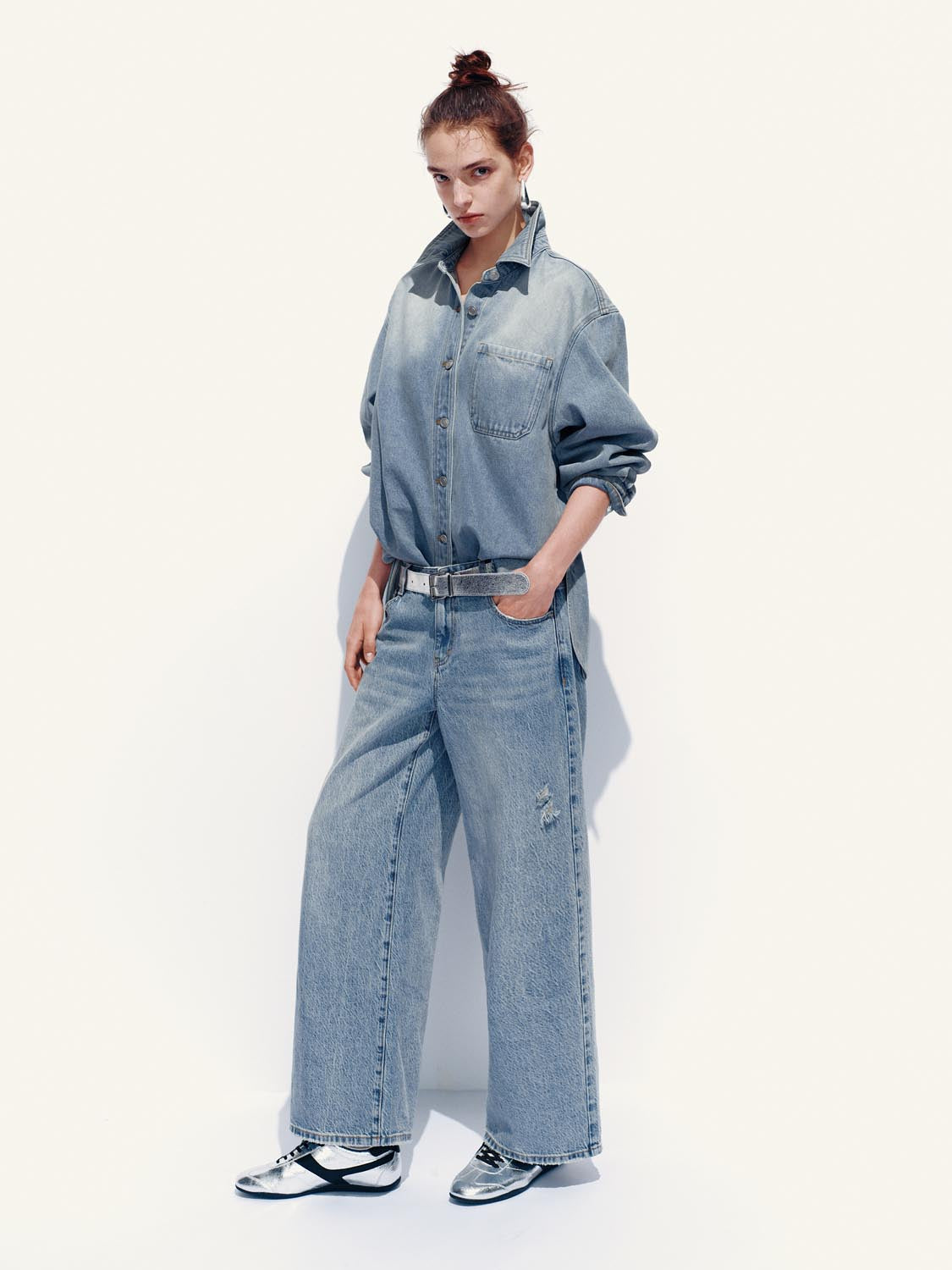 Button-Up Loose Denim Shirts