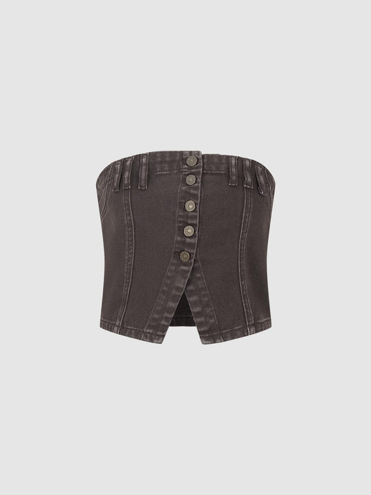 Button Up Sleeveless Cropped Denim Top
