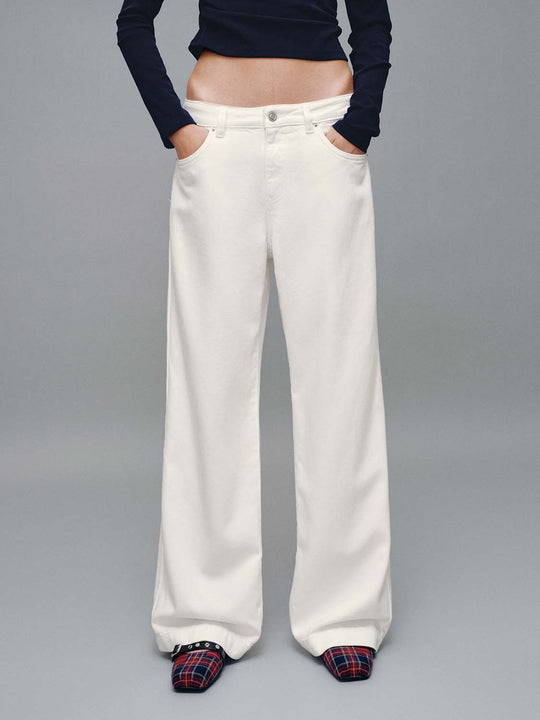 Mid Rise Wide Leg Cotton Lyocell Viscose Blend Jeans