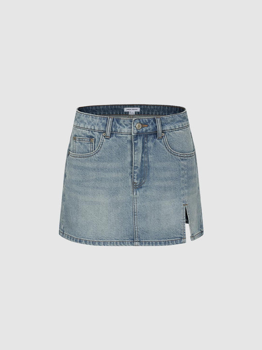 Side Split Denim Mini Skirts