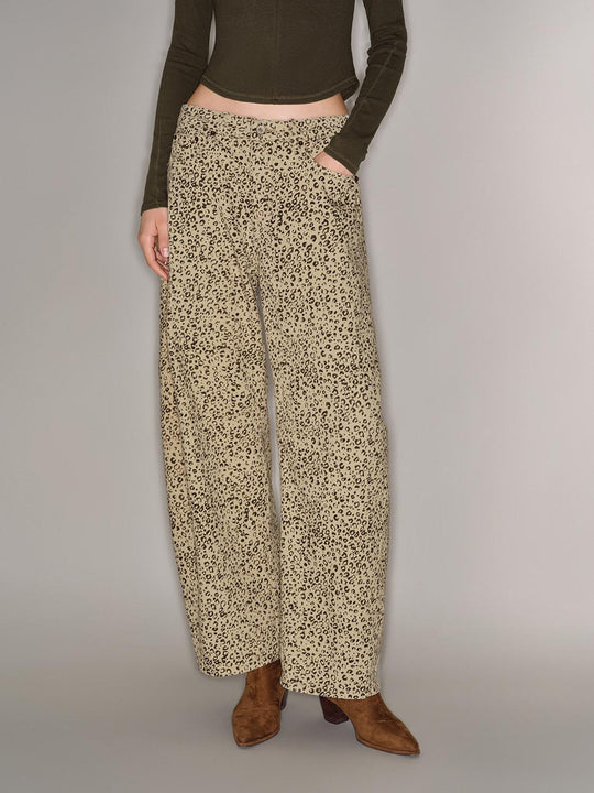 Leopard Print Wide-leg Cotton Blend Pants