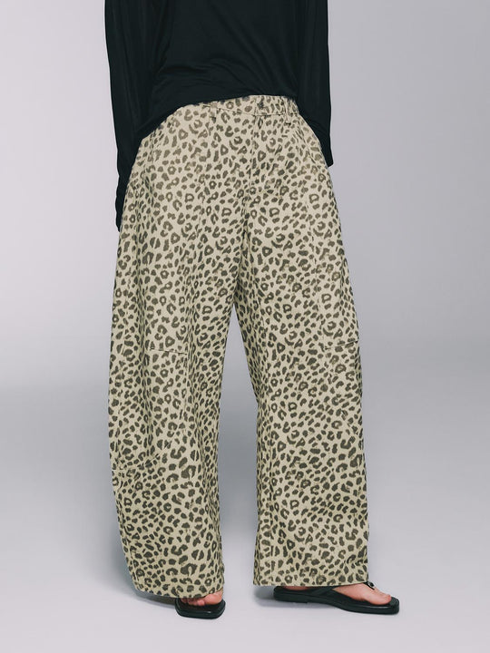 Leopard Print High Waist Barrel Wide Leg Casual Trousers