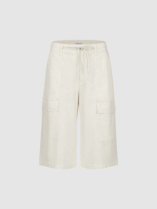 Cotton Drawstring Waist Wide-Leg With Front Patch Pockets Relaxed-Fit Cargo Shorts