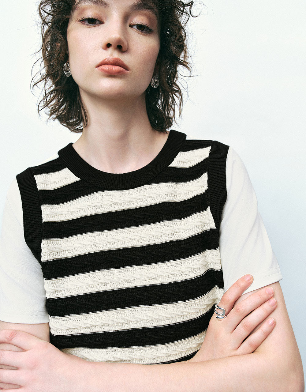 2 In 1 Striped Knitted T-Shirt