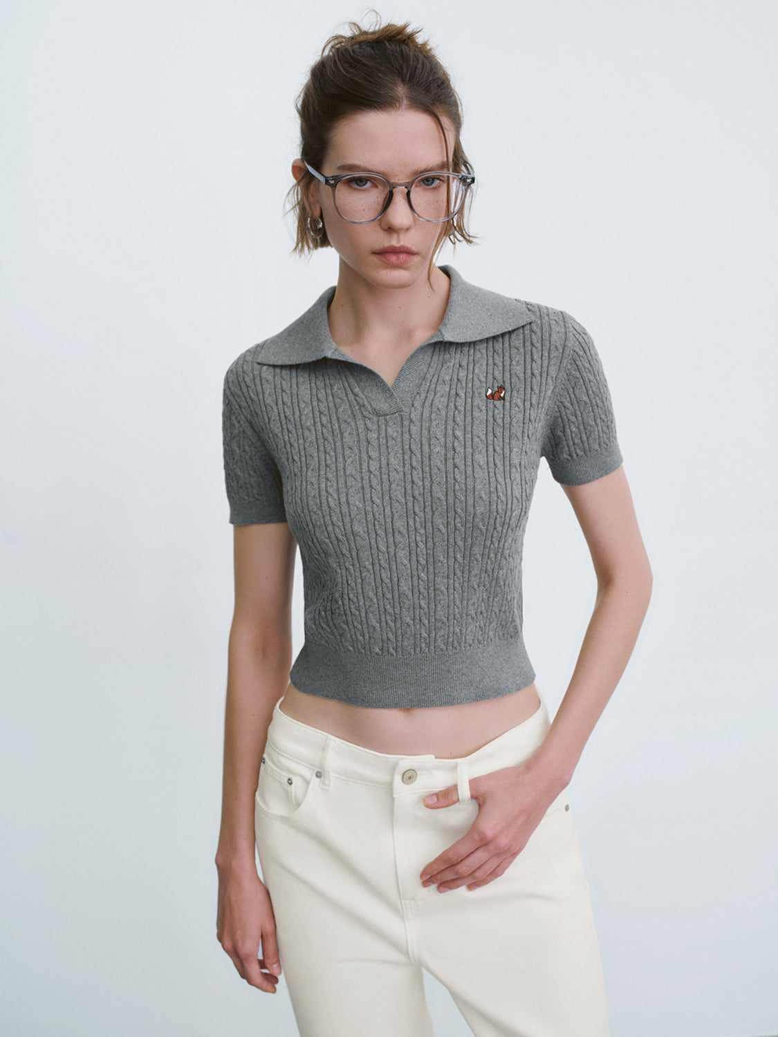 Collared Neck Knitted T-Shirt