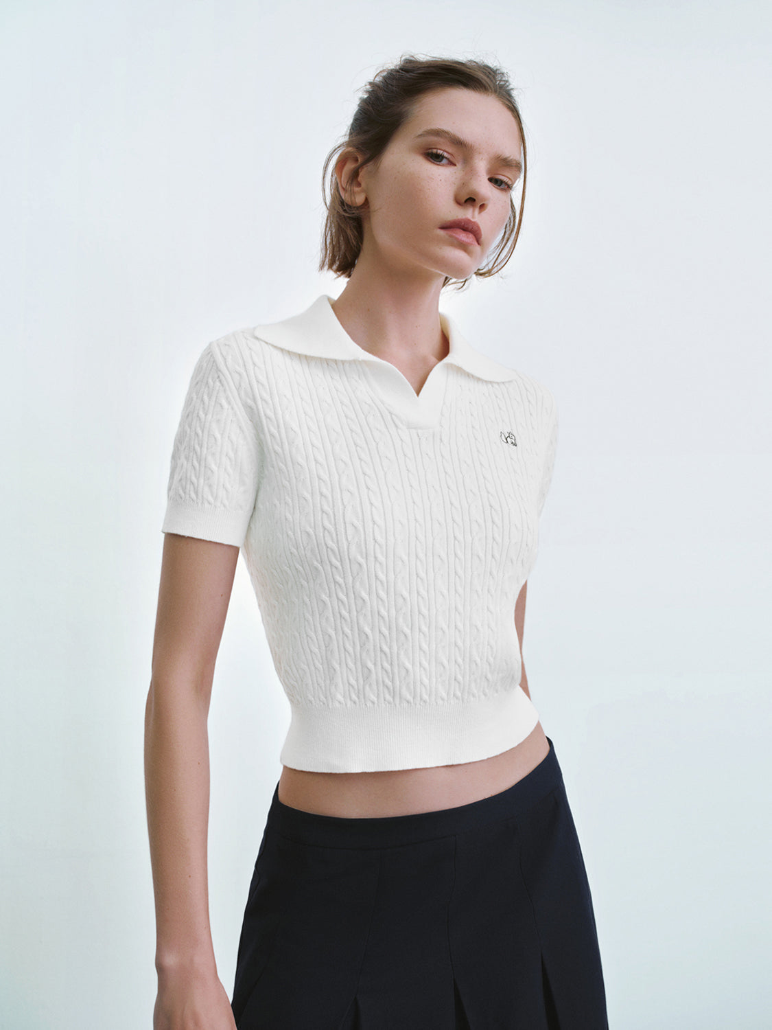 Collared Neck Knitted T-Shirt