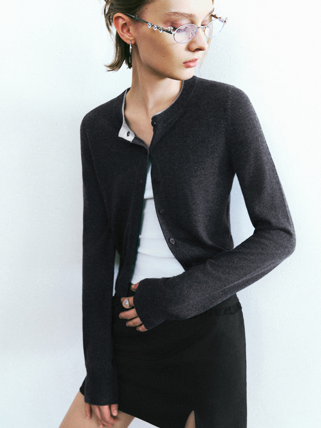 Crew Neck Knitted Cardigan