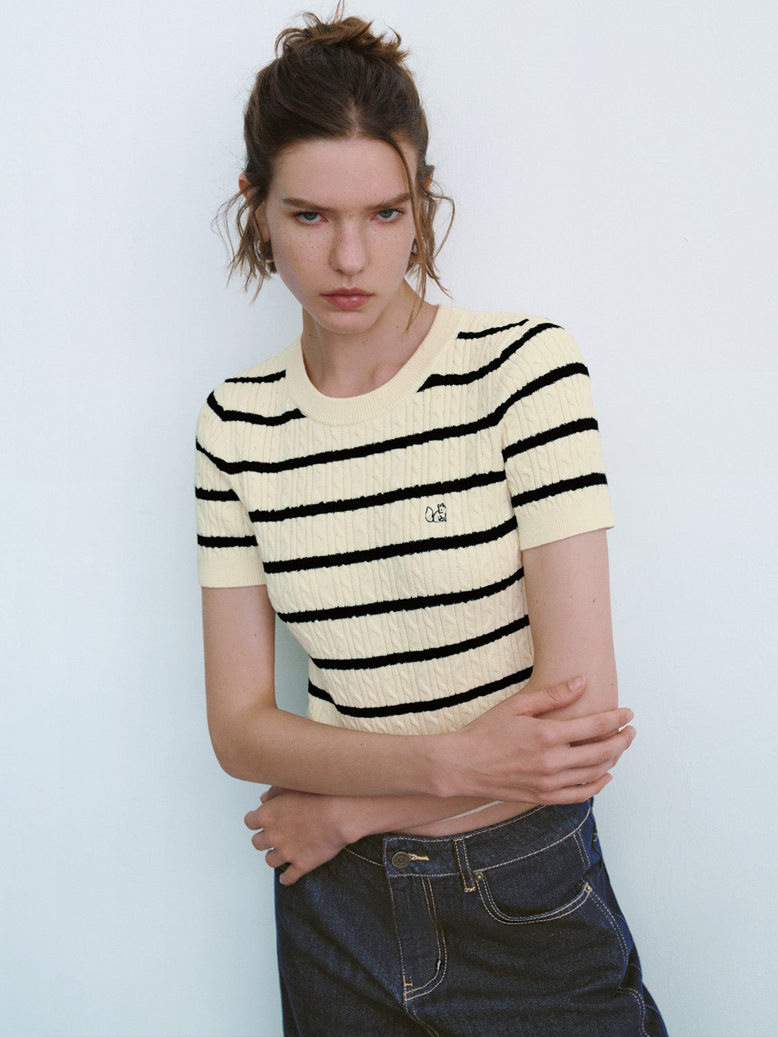 Crew Neck Skinny Knitted T-Shirt