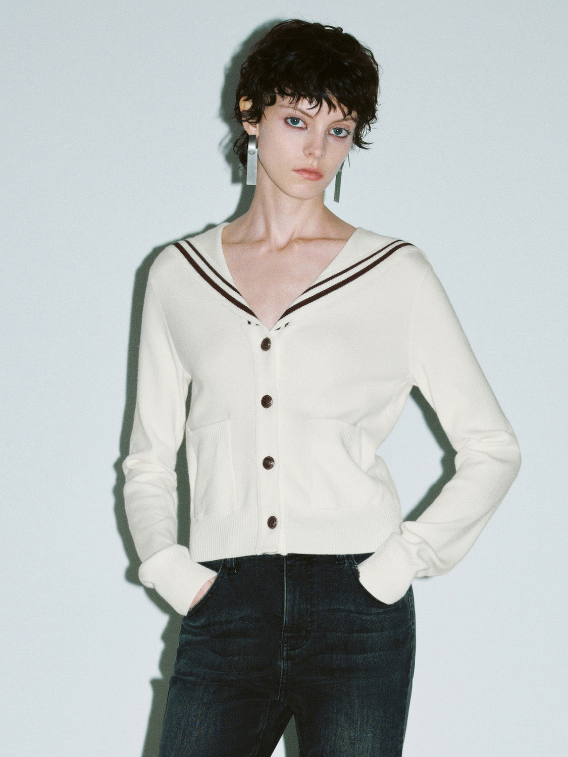 Sailor Collar Neck Knitted Cardigan