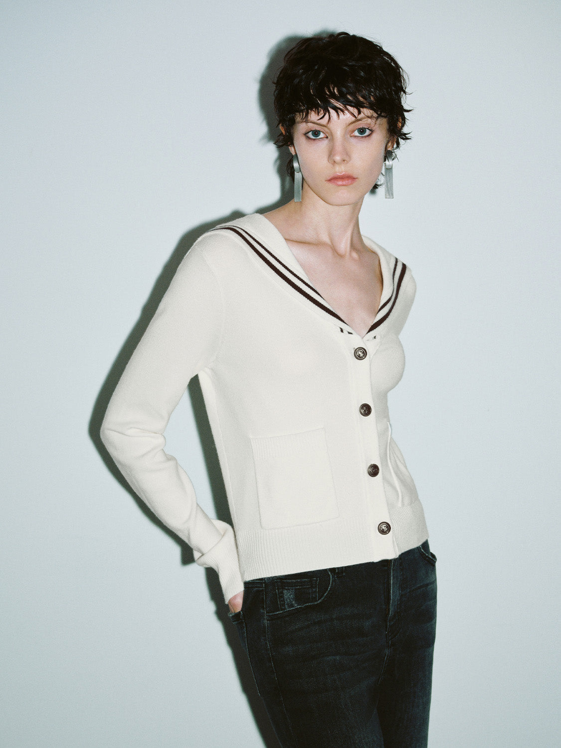 Sailor Collar Neck Knitted Cardigan