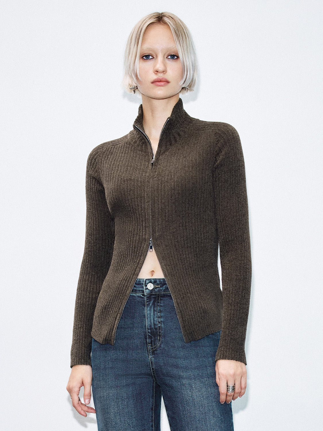 Zip Up Front Knitted Cardigans