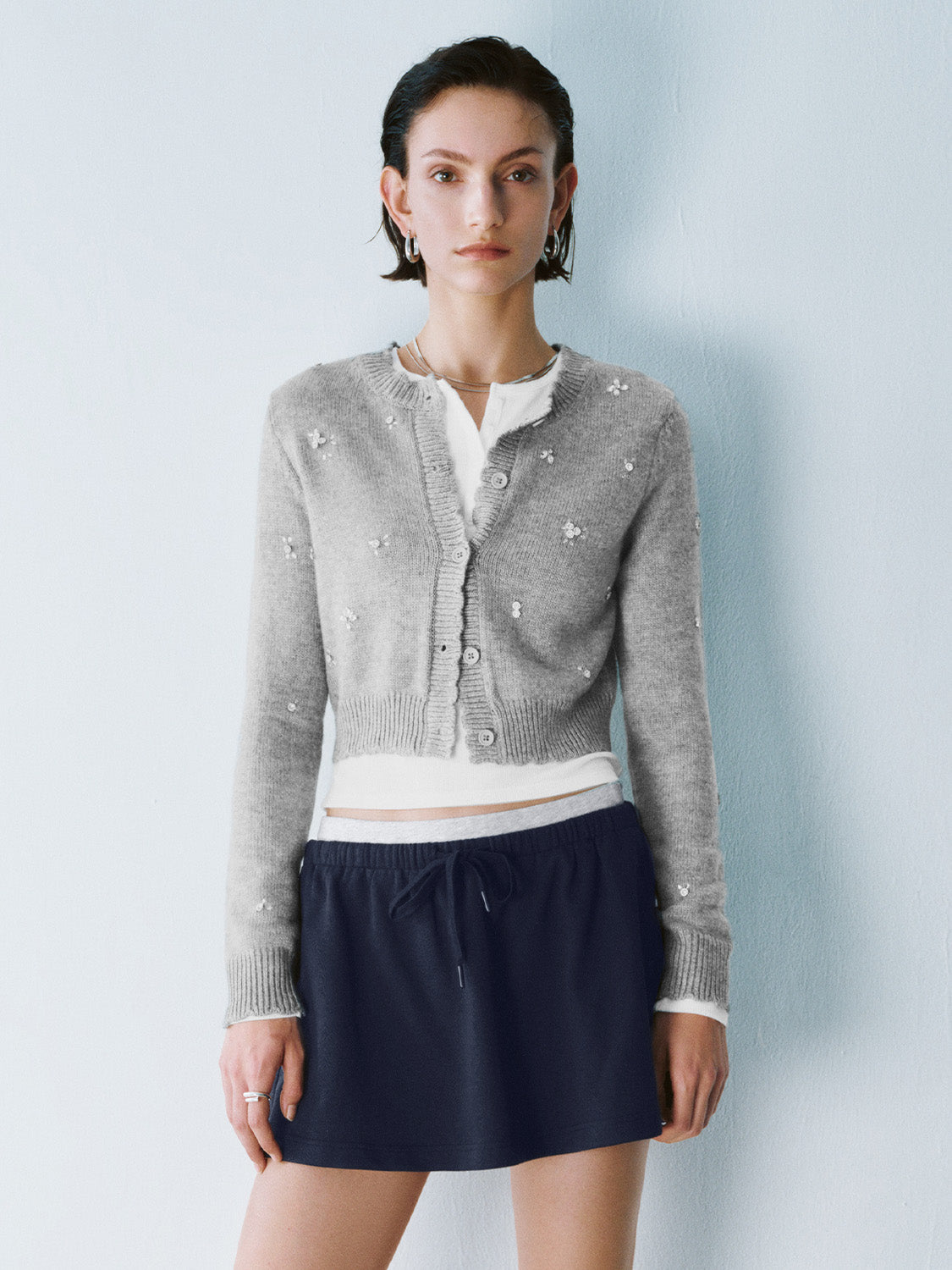 Rhinestone Cropped Knitted Cardigans