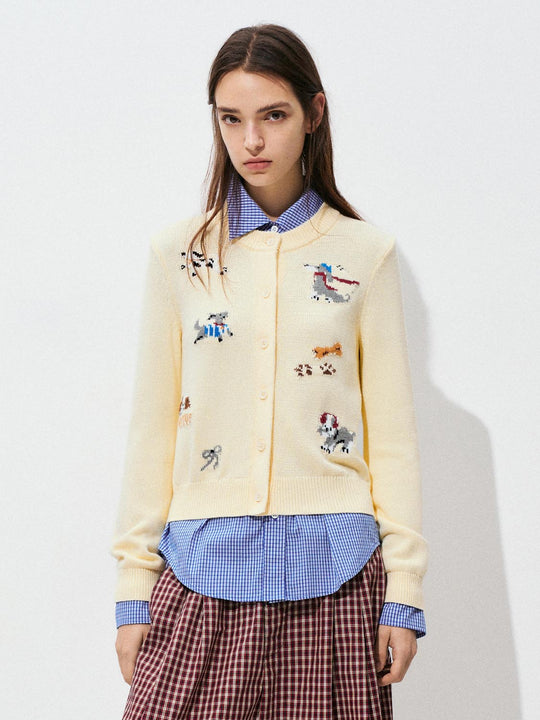 Printed Crew Neck Knitted Cardigans