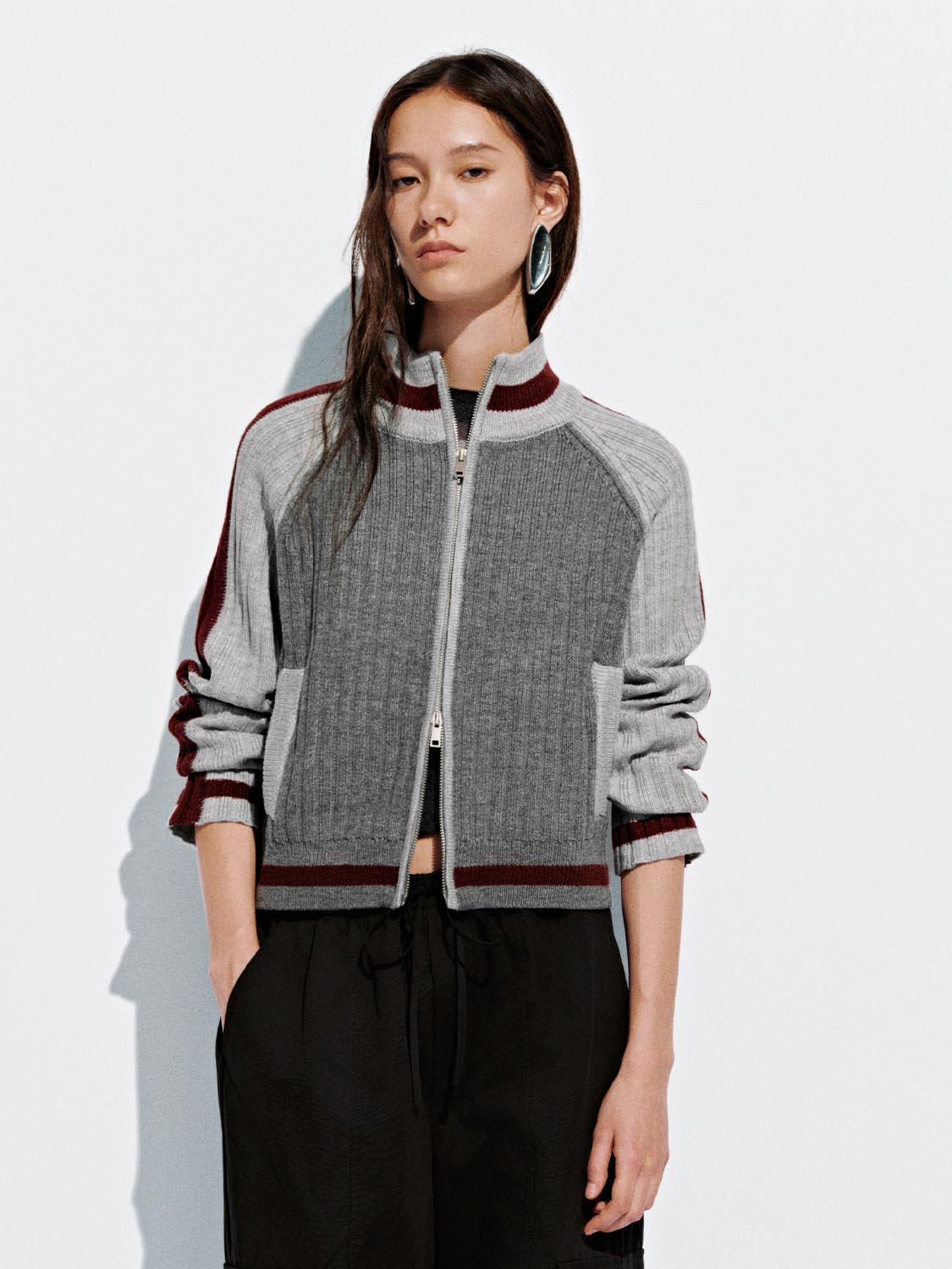 Contrast Full Zip Knitted Cardigans