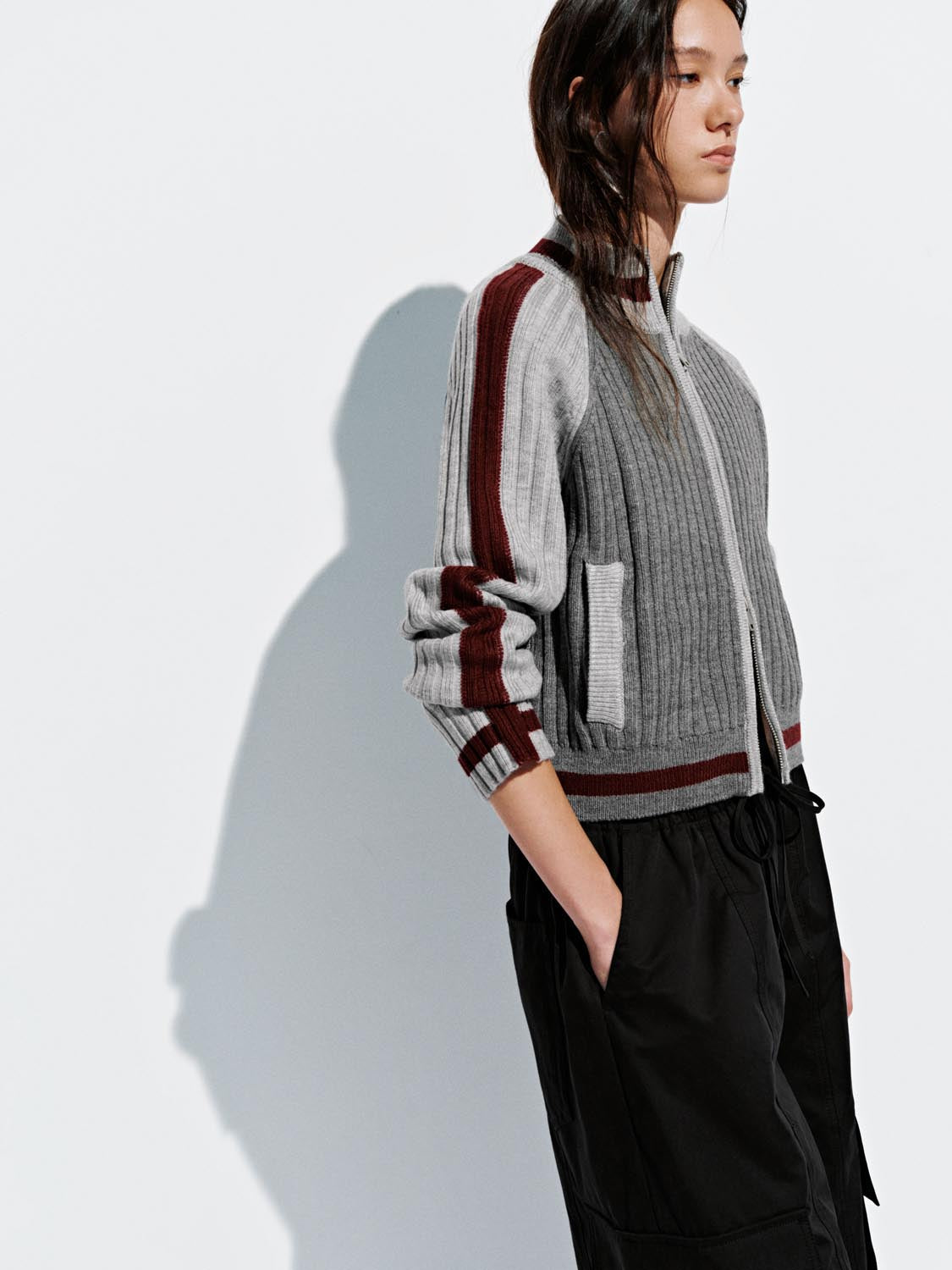 Contrast Full Zip Knitted Cardigans