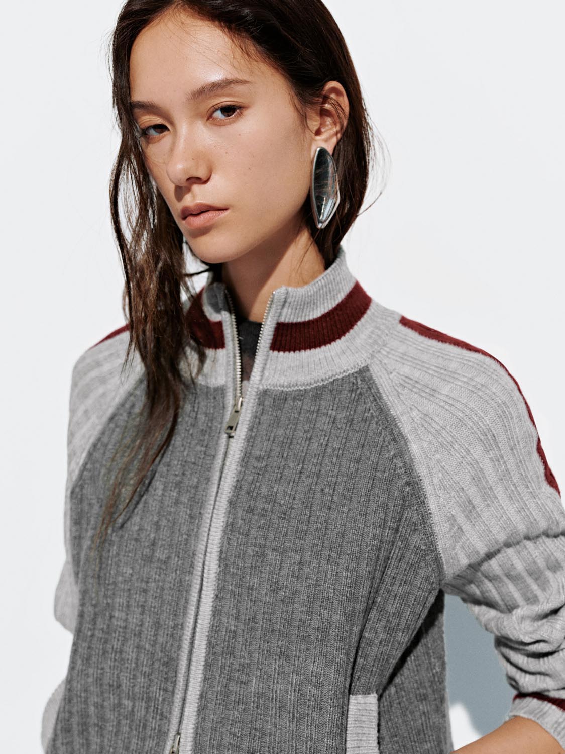 Contrast Full Zip Knitted Cardigans