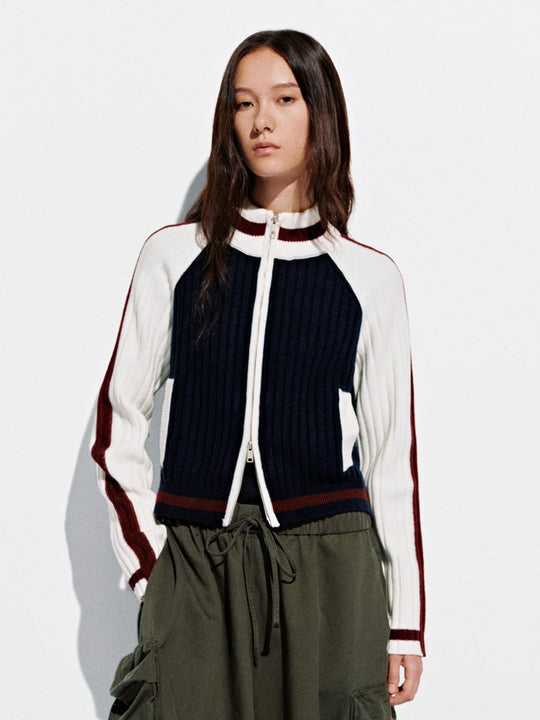 Contrast Full Zip Knitted Cardigans